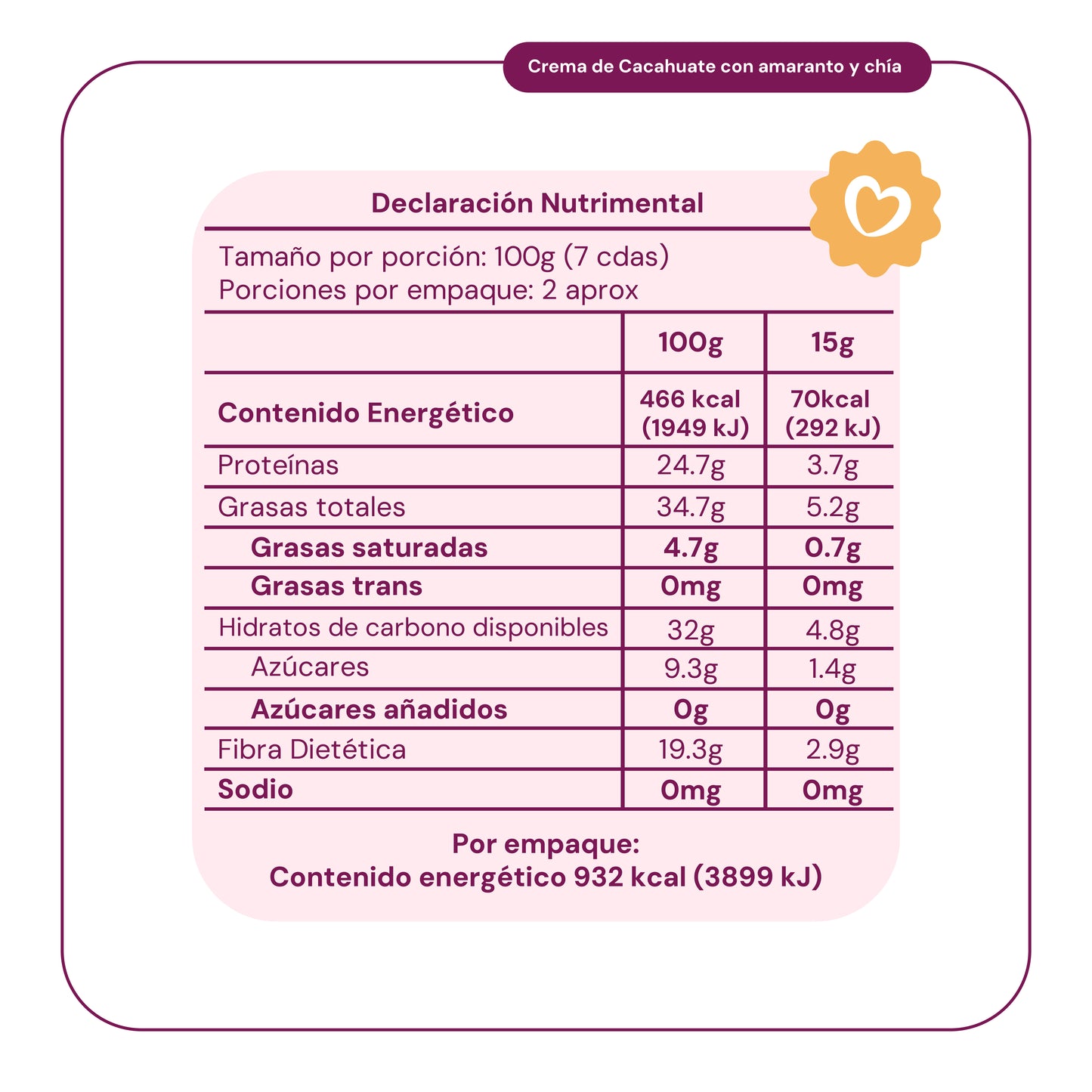 6 Piezas Crema de Cacahuate con Amaranto y Chía