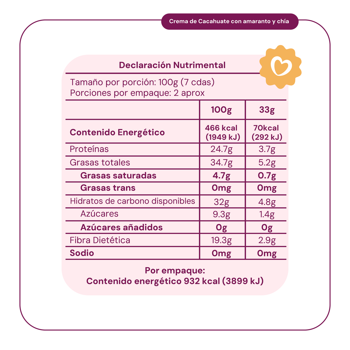 6 Piezas Crema de Cacahuate con Amaranto y Chía