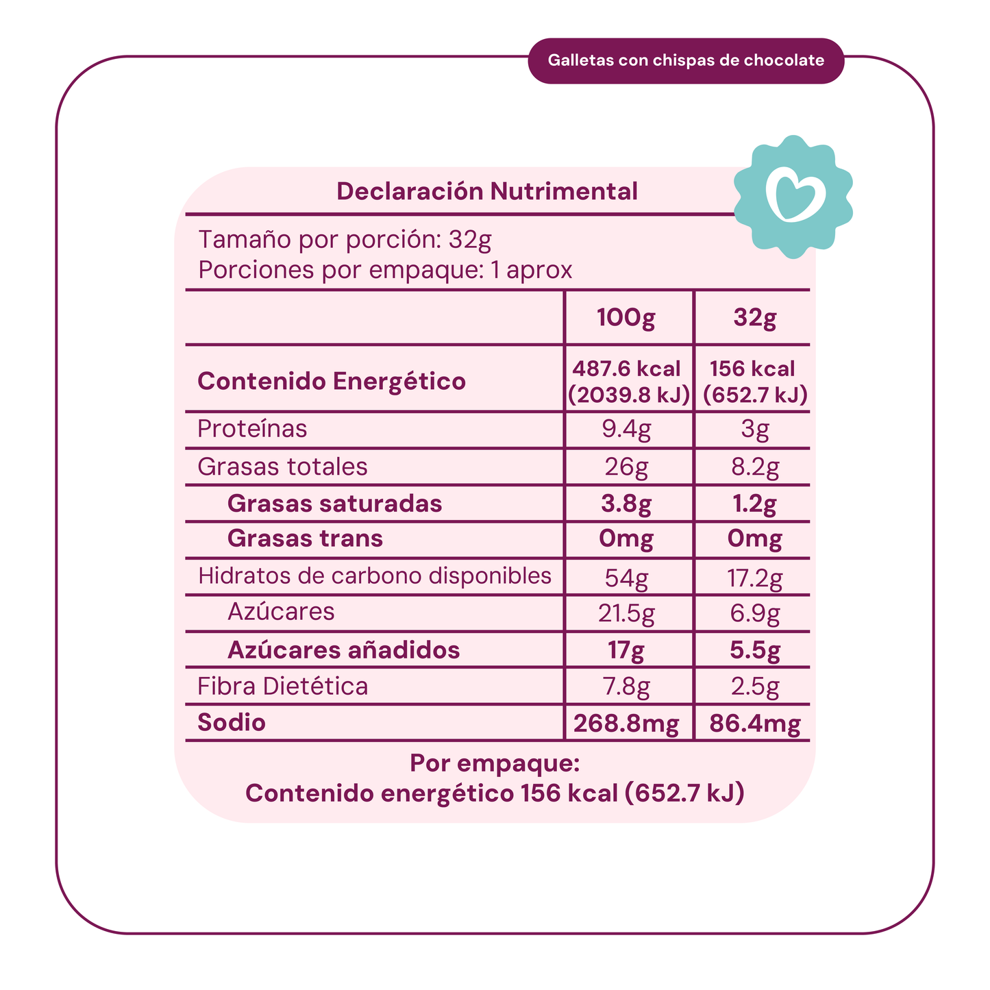 Galletas con chispas de chocolate 32g