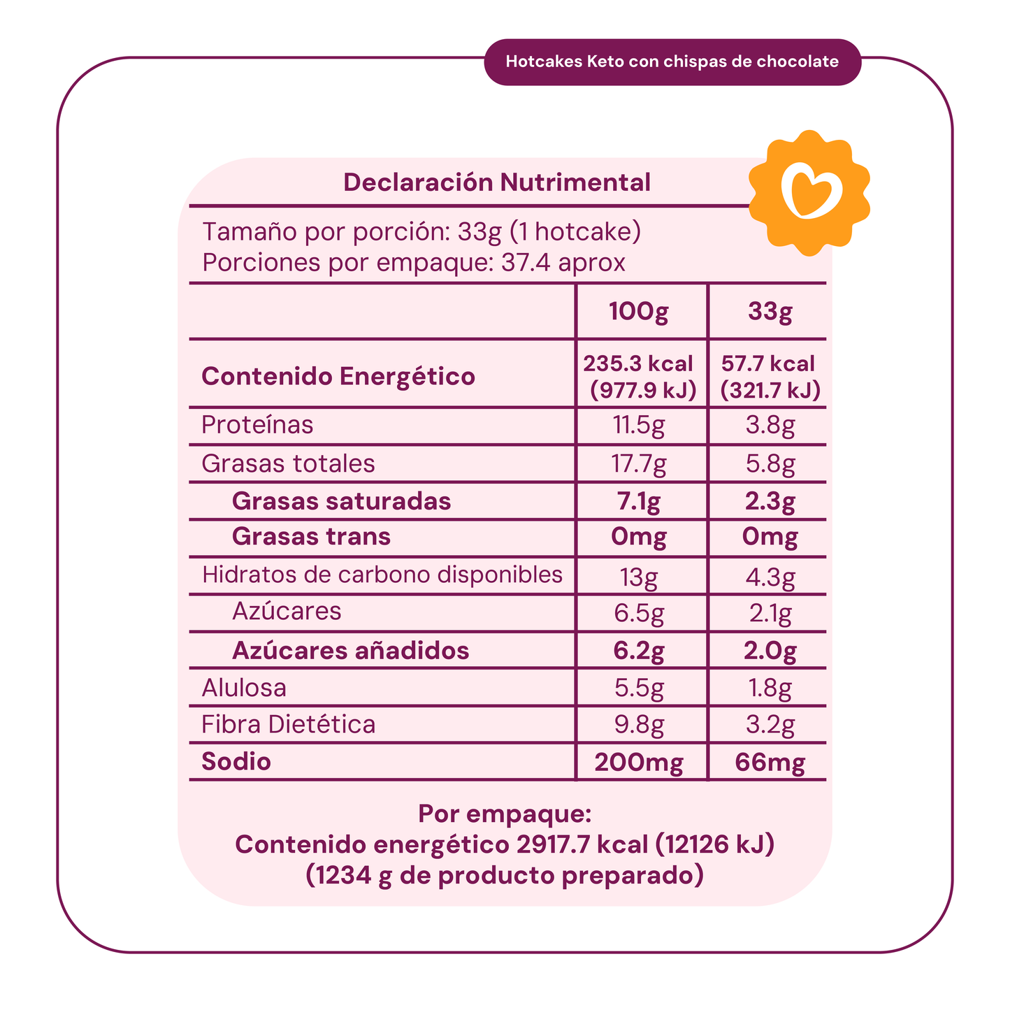 6 Piezas Harina para Hotcakes Keto con Chispas de Chocolate