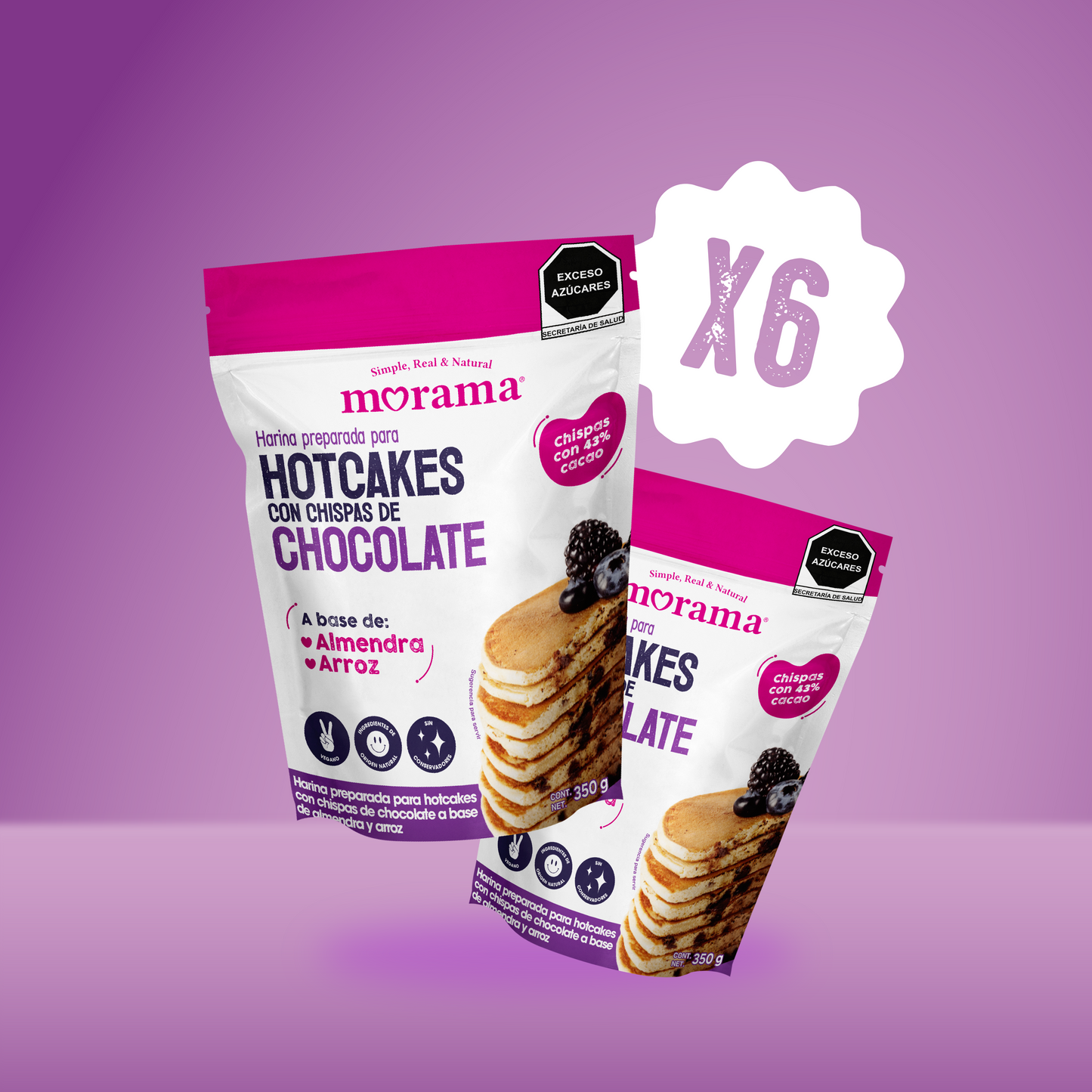 6 Piezas Harina para Hotcakes con Chispas de Chocolate