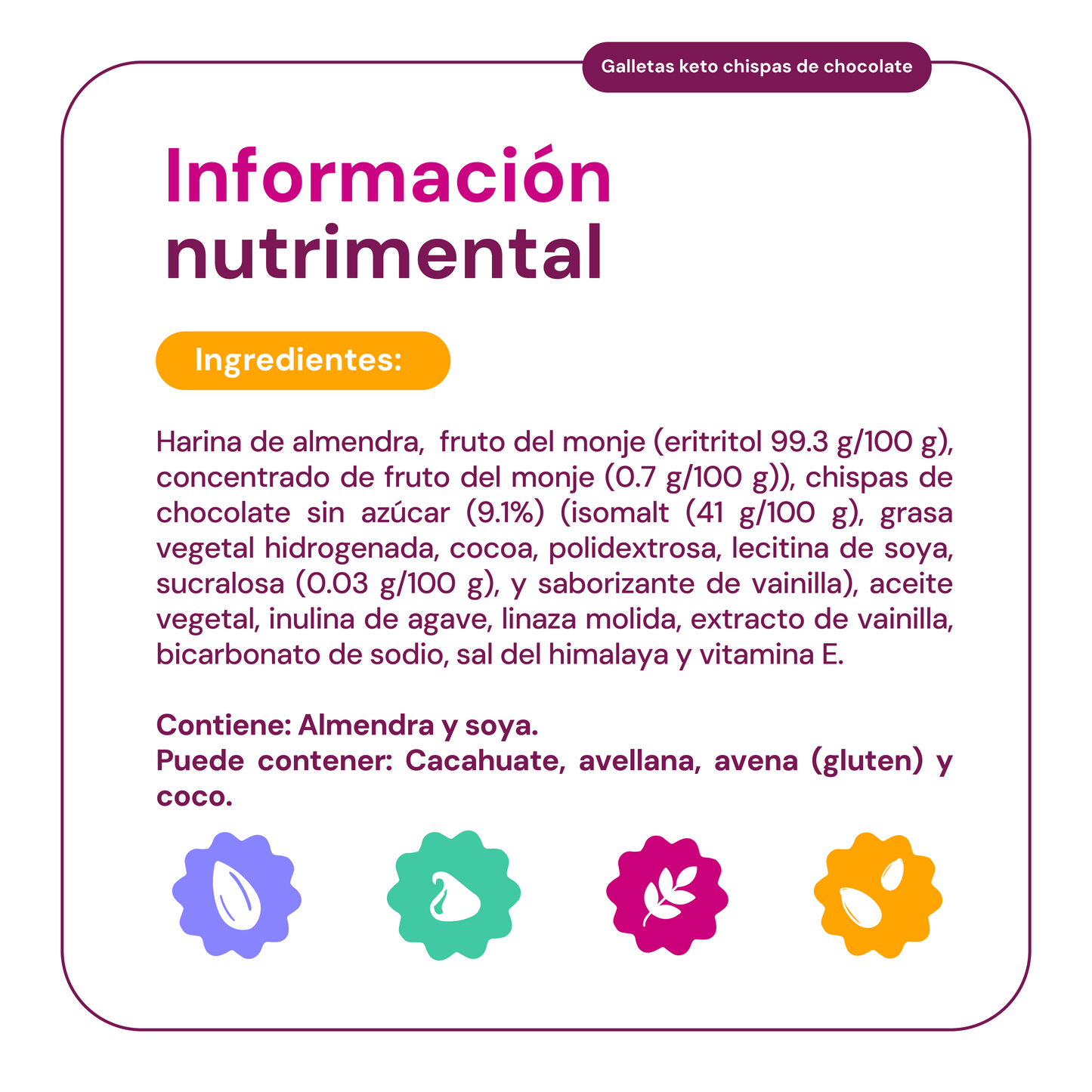 8 Piezas de 6 Pack Galletas keto con chispas chocolate