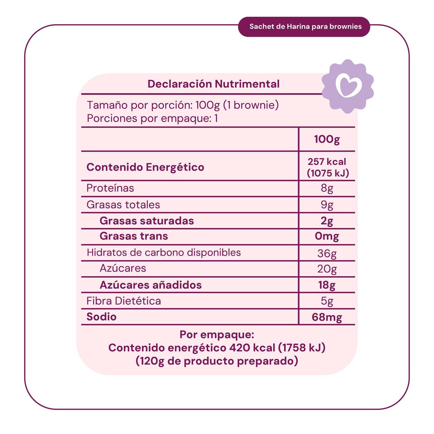 12 Sachets Harina para Brownies